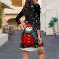 thumbnail image 4 of Christmas Dresses for Women Women's Christmas Printed Fashionable V-neck Button Seven Part Cuff Pocket Dress for Holiday Party,Black,L, 4 of 5