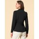 thumbnail image 5 of Camisa abotonada Allegra K cuello alto escote En V recortado carrera primavera Negro L, 5 of 6