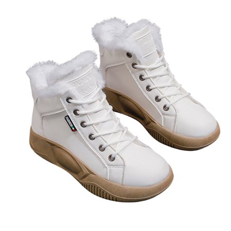 

Women s Casual Jogging Shoes Thick-soled High-top White Shoes for Autumn Spring Early Winter 35 Plush Brown