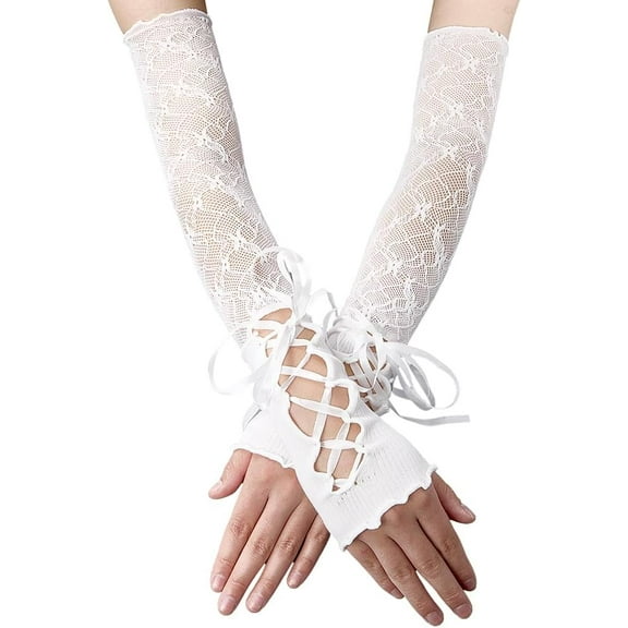 Lace Fingerless Gloves Long Mesh Lolita Gothic Tulle Womens Elbow Length Punk