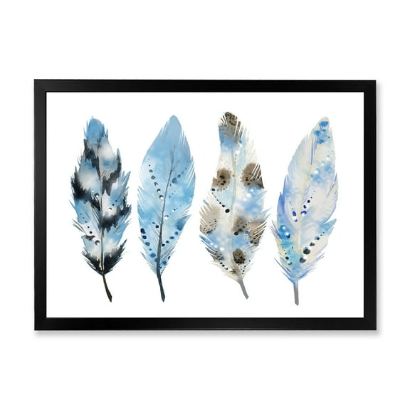 Designart 'Abstract Blue Boho Feathers I' Bohemian & Eclectic Framed Art Print