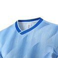 thumbnail image 5 of SGFCWSX Mens Soccer Outfit 2 Piece V Neck Quick Dry Breathable Short Sleeve Shirt and Shorts Football Training Athletic Set Blue Size 5XL, 5 of 5