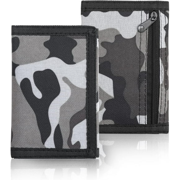HSHDLDF Trifold Canvas Wallet with Clasp and Zippered Coin Pocket and Card Holder, Magic Sticker Outdoor Sports Wallet Pocket for Teen Boys Girls Kids (Camouflage)