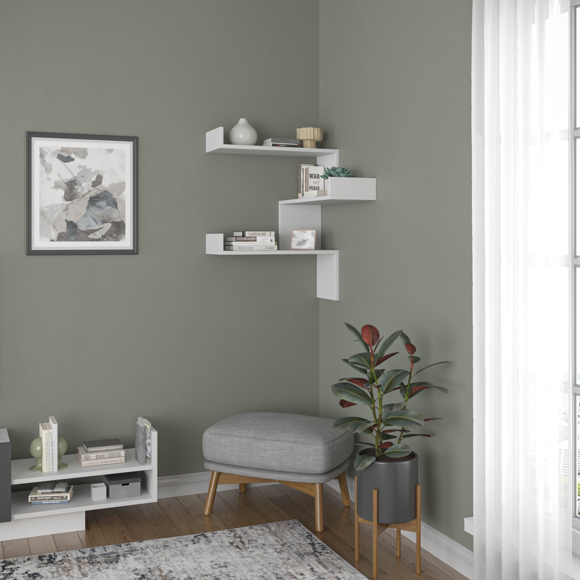 Ada Home Decor Furniture 24" 3 Tier White Walker Modern Wall Shelf