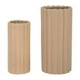 thumbnail image 3 of Set of 2 Modern Ceramic Vases - Ribbed Beige Finish - Decorative Sculptural Design for Home, Office, Bedroom, Living Room - 13", 10" Ivory, 3 of 11