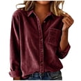 thumbnail image 2 of WHEANG Long Sleeve Shirts For Women Corduroy Long Sleeve Collared Button Down Oversized Shacket With Pocket Soft Casual Jacket 1Pc Red S-Xxl, 2 of 7