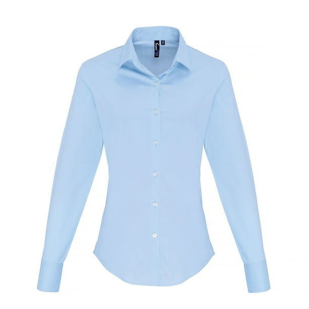 Premier - Blusa de Popelina de Manga Larga para Mujer (Azul Pálido)