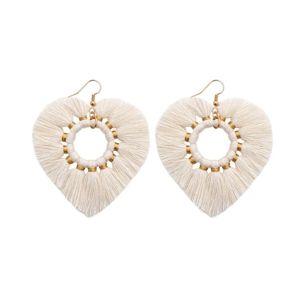 Pendientes de borla Yinane Colgantes de gota en forma de corazón Blanco