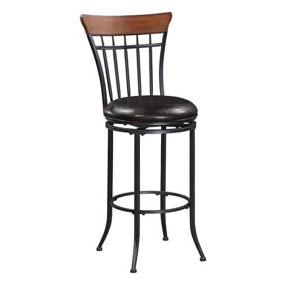 Pemberly Row Contemporary Faux Leather Swivel Pub Height Chair in Brown