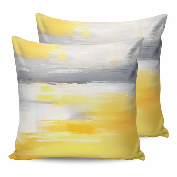 Waterproof Outdoor Throw Pillows with Inserts 16"x16" Set of 2, Yellow Grey Soft Decorative Pillowcases for Couch Bedroom, Abstract Modern Oil Painted Art Pillow Covers for Sofa Living Room