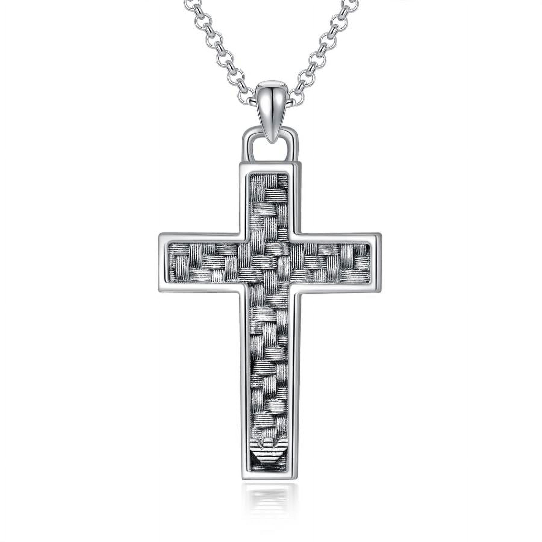 SISGEM Gift for Men, Cross Neckalce 925 Sterling Silver Cross Pendant with 22''+2'' Chain Faith Jewelry Jesus Gifts for Men Father Uncle Sons Christians