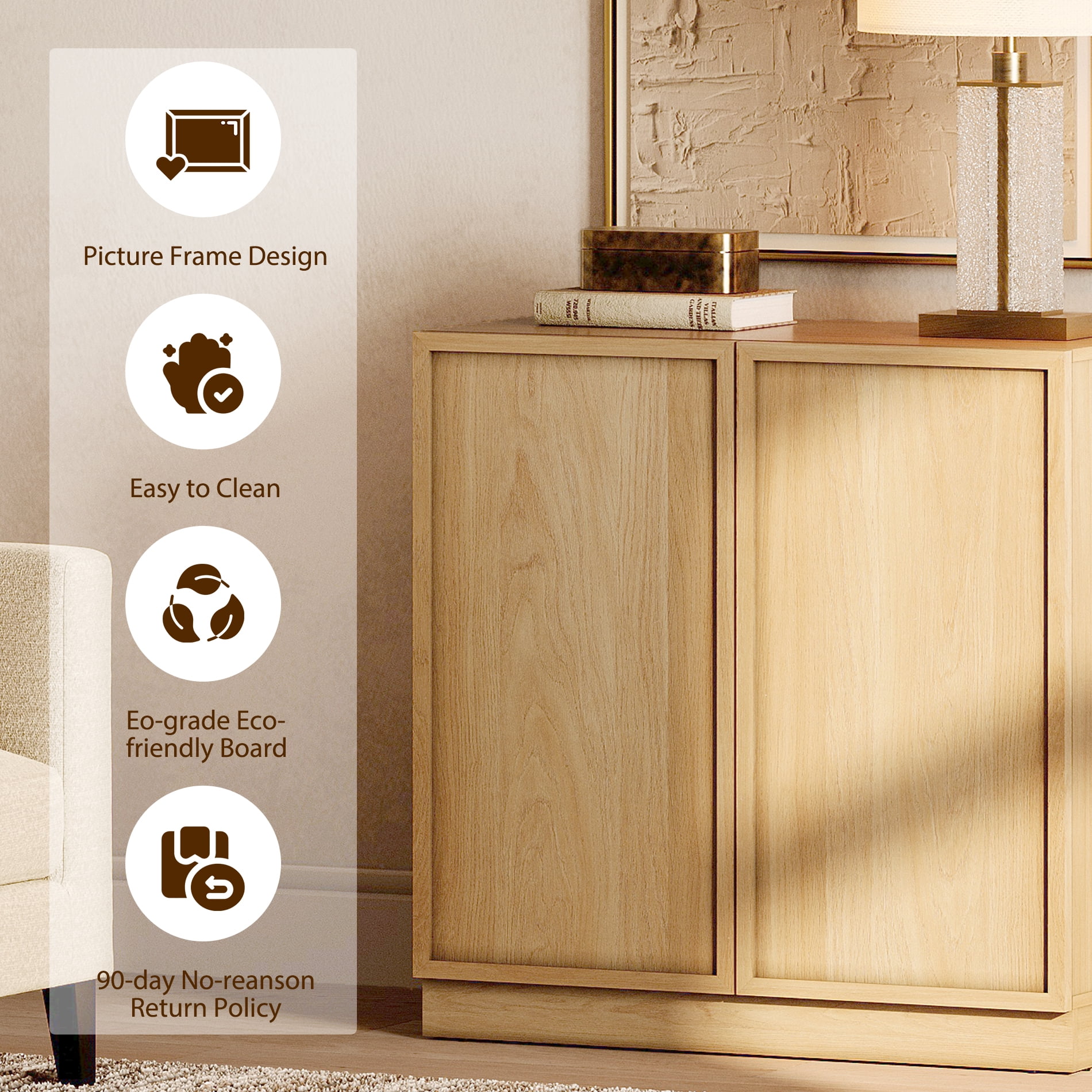 Modern Wood Dresser with 3 Drawers & 2 Adjustable Shelves, 94.5"W Storage Chest with Full Floor Base, Minimalist Organizer for Bedroom Living Room