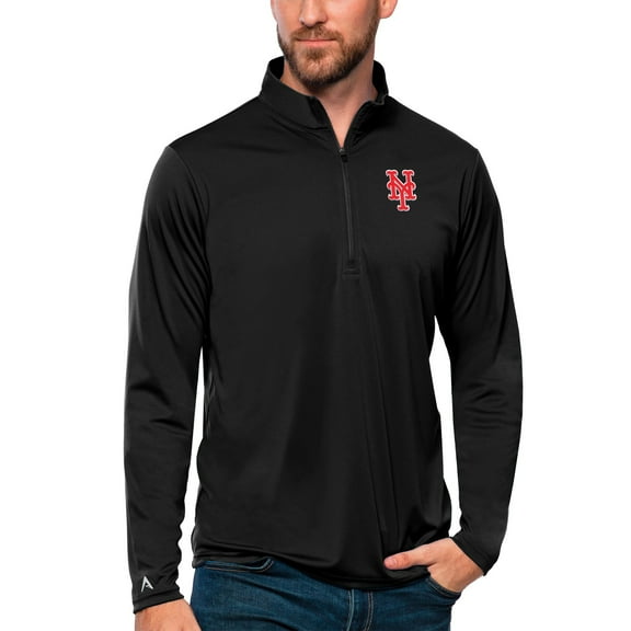 Men's Antigua Black New York Mets Tribute Quarter-Zip Pullover Top