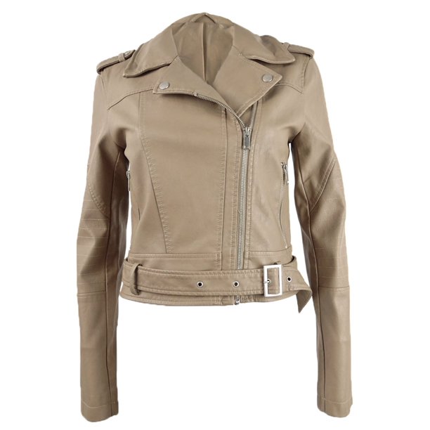 Collection B Juniors Faux Leather Belted Moto Jacket M Desert Tan Walmart Com