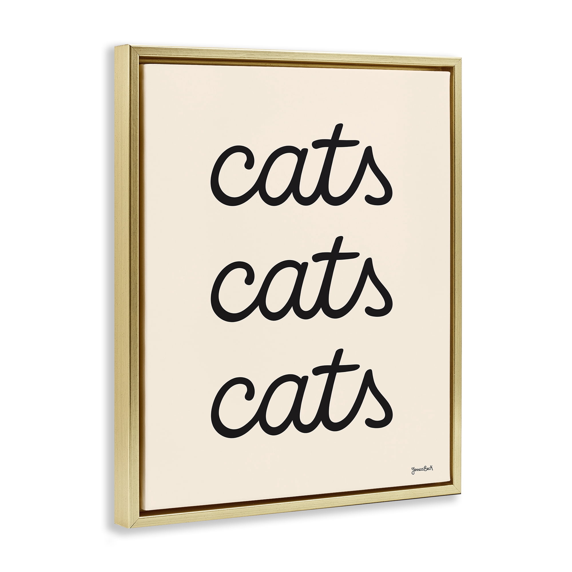 Stupell Industries Cats Repeating Script Animals Painting Gold Floater Framed Canvas Art Print Wall Art, 25 x 31