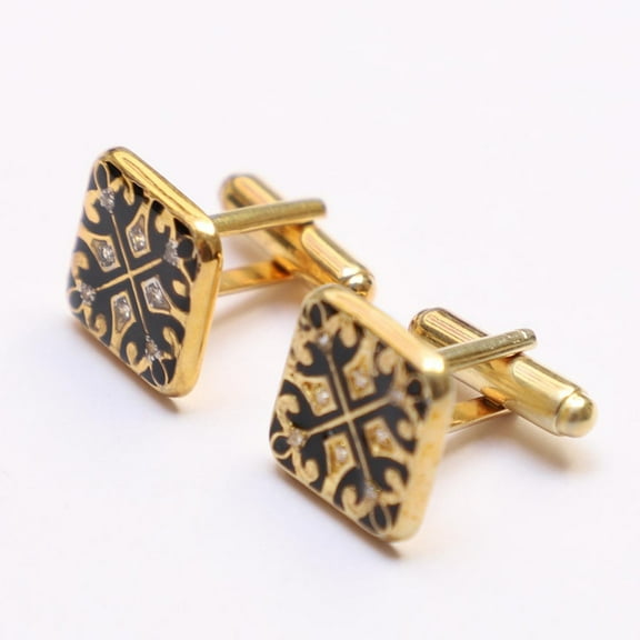 Custom Black Enamel Cubic Zircon Square Shape Sterling Silver Cufflinks