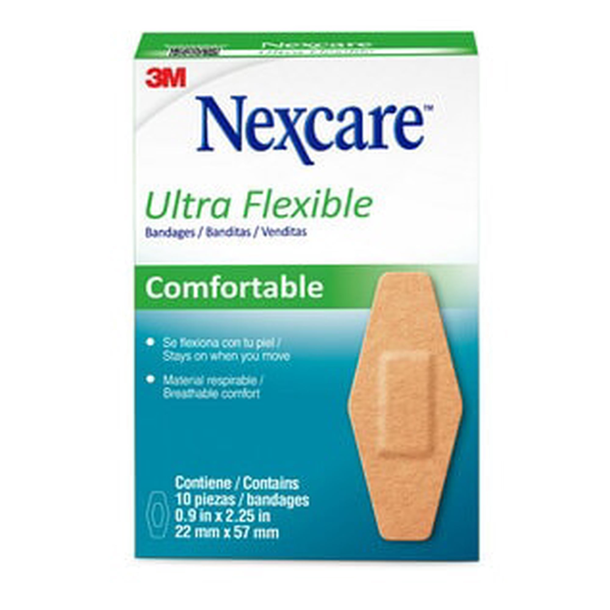 Nexcare™ Ultra Flexible Bandages 566-10LA, .9 in x 2.25 in (22 mm x 57 mm)