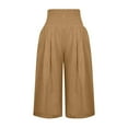 thumbnail image 4 of CFLVAEK Cotton Linen Pants for Women with Pocket Elastic High Waist Solid Trousers Lightweight Knee Length Capri Pant Plus Size Going Out Summer Pants, 4 of 5