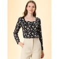 thumbnail image 2 of INSPIRE CHIC Blusa de mujer, cuello vuelto, manga larga floral vintage Negro S, 2 of 6