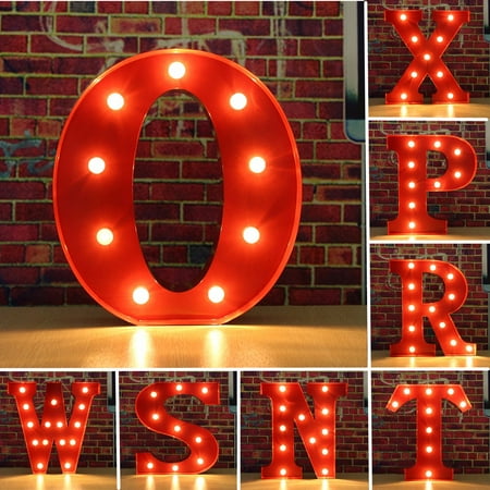 Metal Lighted Letters N-Z Alphabet Red Metal LED 12inch Marquee Letter Lights Vintage Circus Style Alphabet Light Up Sign ()