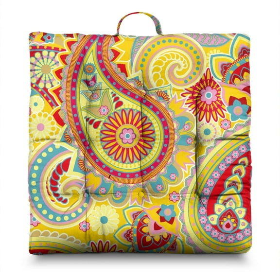 Elegant Boho Floor Pillow - Thick & Supportive Zabuton Cushion with Floral Paisley Design, Skin-Friendly for Extended Sitting