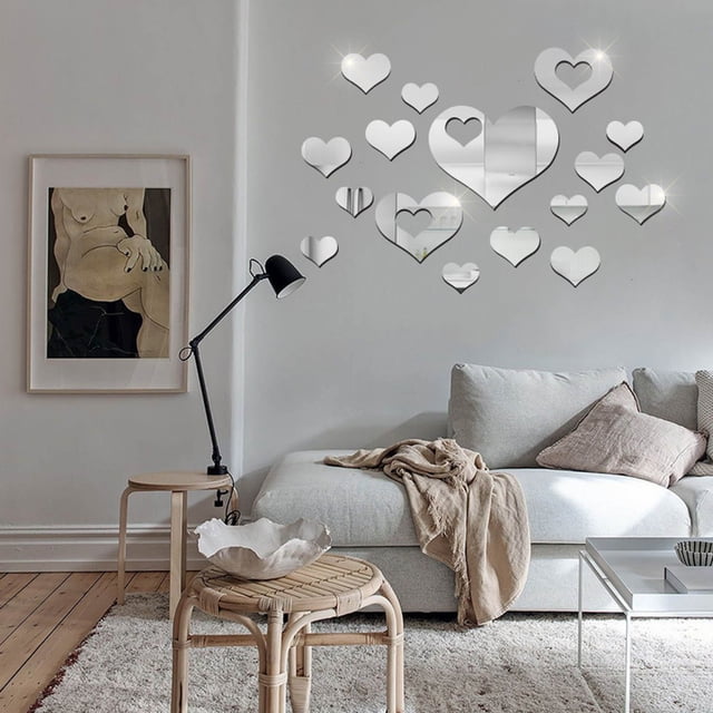 Xihbxyly Juego de Pegatinas de Espejo con Forma de Corazón 3D, Decoración de Pared Extraíble, Reverso Adhesivo, Fácil de Aplicar, Superficie Lisa, Ideal para Sala de Estar, Dormitorio, Guardería, 16