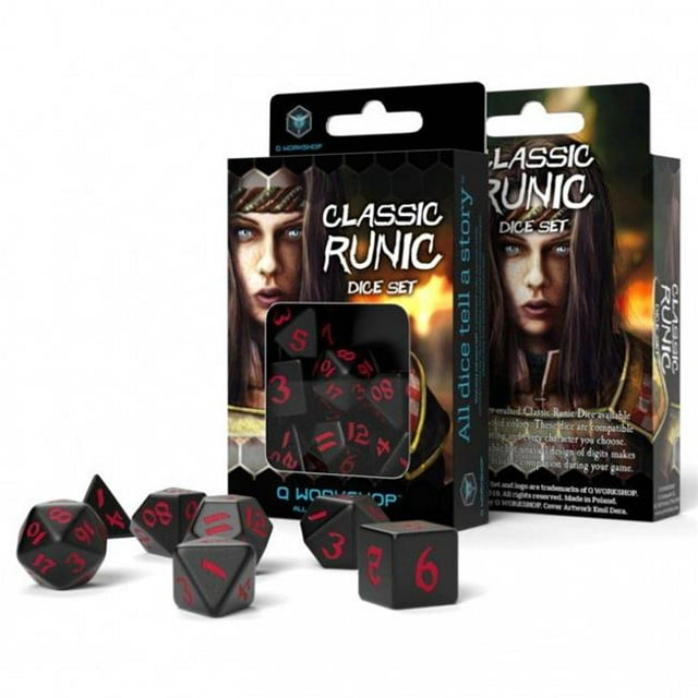 Q-workshop QWOSCLR06 dés Classiques Runic, Noir & Blanc - Ensemble de 7