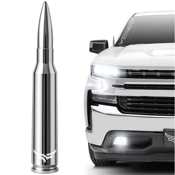 Badass Bullet Antenna 50 Cal Chrome Short Replacement Antenna for Chevy Silverado GMC Sierra Trucks