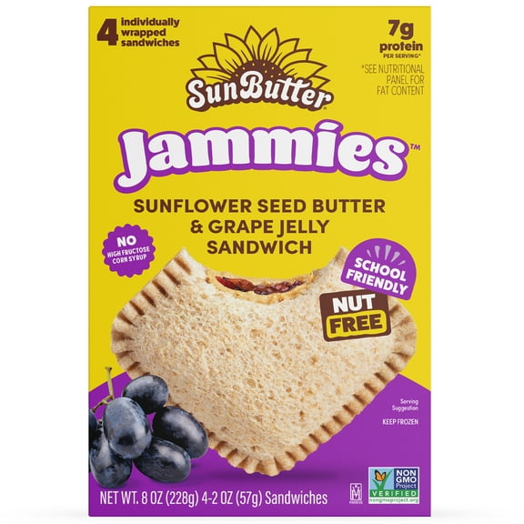 SunButter Jammies Sunflower Seed Butter and Grape Jelly, 2.0 oz,  4 Count (Frozen)