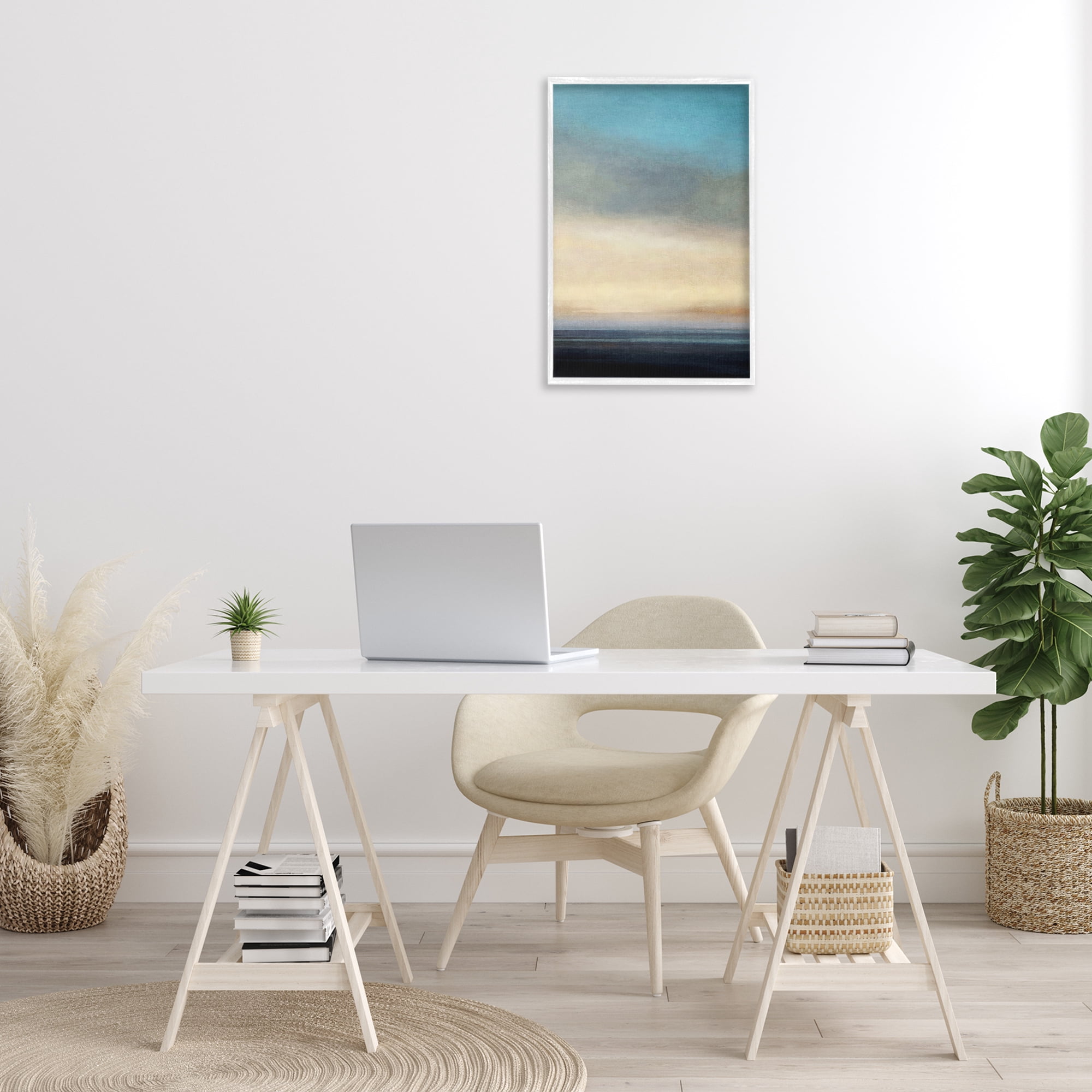 Stupell Industries Stormy Beach Abstraction Coastal Painting White Framed Art Print Wall Art, 16 x 24