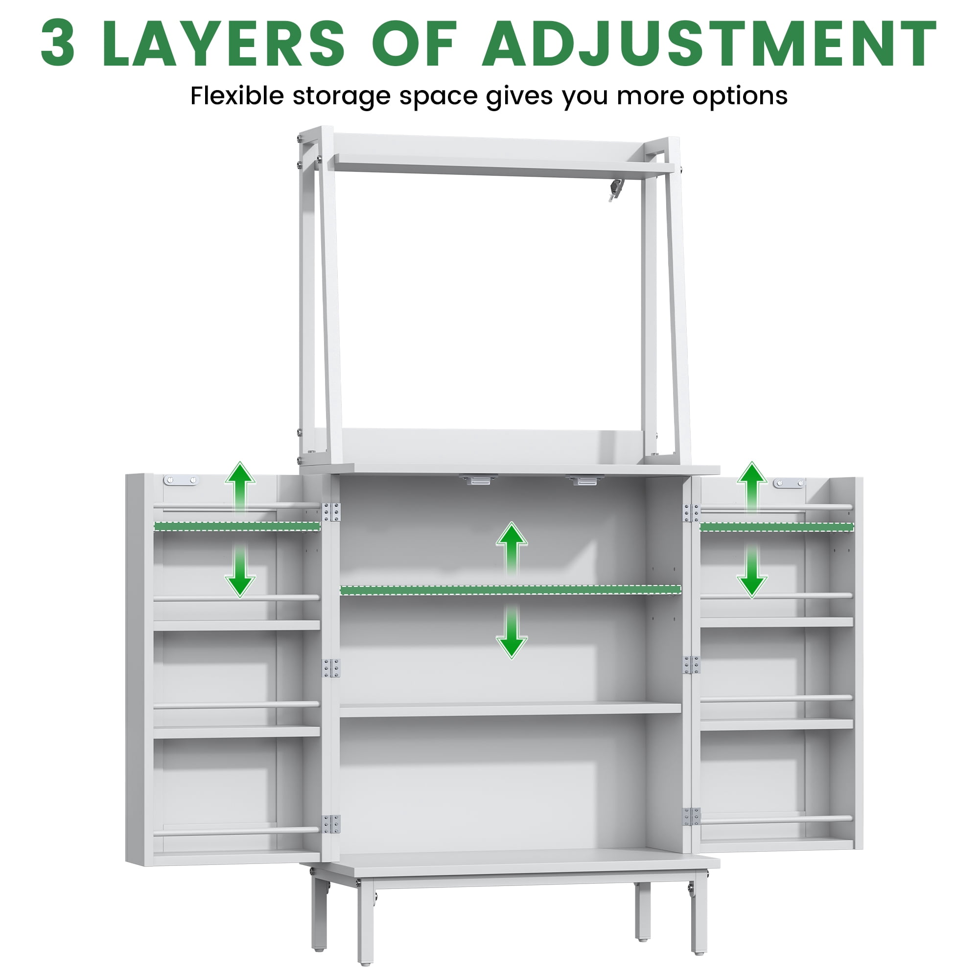 51” Pantry Cabinets with Microwave Shelves, Freestanding Kitchen Pantry Storage Cabinet with Adjustable Shelves, Buffet Cupboards Storage Cabinet for Kitchen, Dining Room, Living Room Use (White)