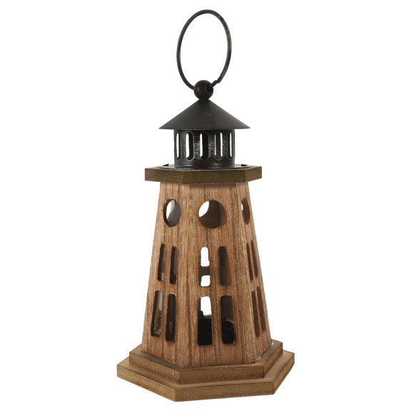 MLINS 1pc Vintage Wooden Lighthouse Candle Holder Cup Desktop Decor for Home (Brown)