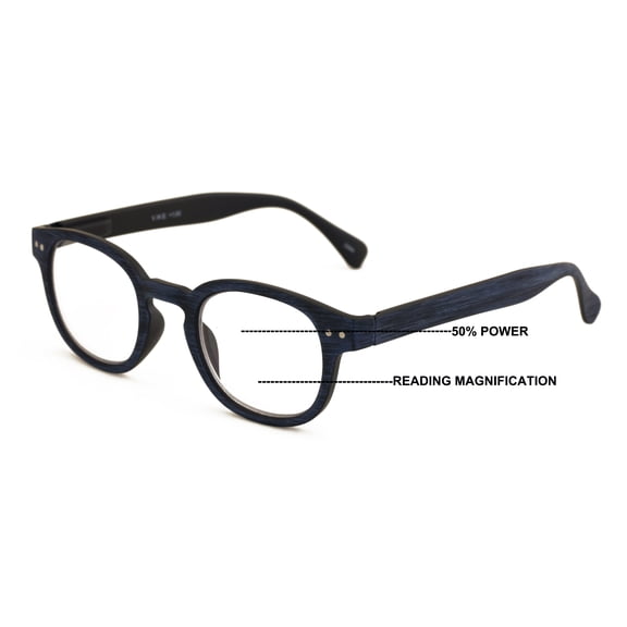 V.W.E. Progressive Multifocus Round Reading Glasses – Tri-Focal Clear Reader - Wood Grain Printed 7027 1.00