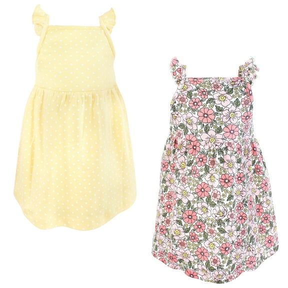 Hudson Baby Infant and Toddler Girls Cotton Dresses, Pink Yellow Pretty Floral, 0-3 Months