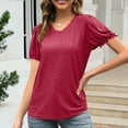 thumbnail image 4 of XuJwPNcy Womens Eyelet Summer Tops Puff Short Sleeve V Neck T-Shirts Casual Dressy Tops Solid Trendy Tunic Blouses, 4 of 7