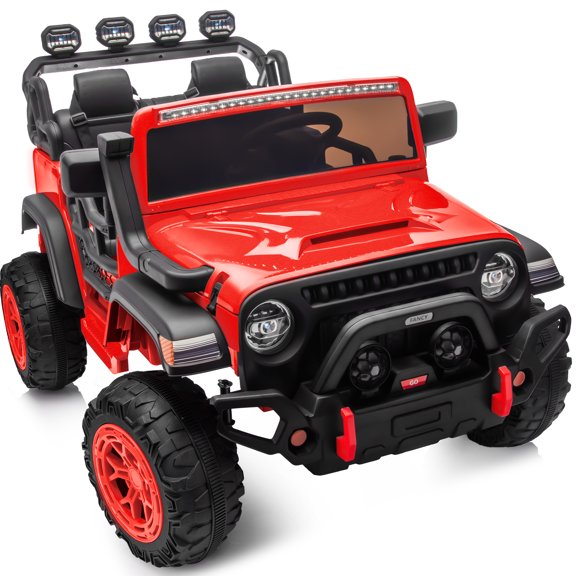 Hikiddo 2-Seater 24V Kids Ride-on-Car, 400W Electric Ride on Toy Car w/Remote, Bluetooth & LED Lights - Red