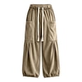 thumbnail image 7 of Bxsruta Womens Cargo Pants Wide Leg Baggy Joggers Drawstring Elastic Waist Casual Trousers with Pockets, 7 of 7