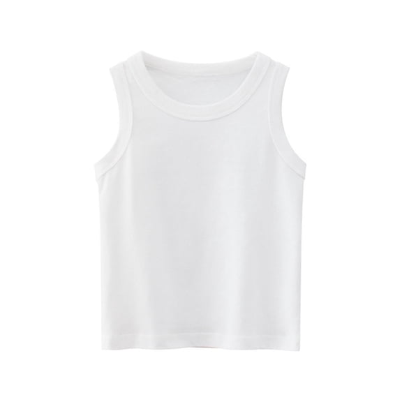 Nilvkv Girls Undershirts, Toddler Tank Tops, Youth Solid Round Neck Sleeveless Breathable Top Summer White 6-8 Years