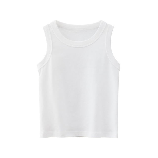 SROBPTY T-Shirts Garçons Filles, T-Shirt Sans Manches Col Rond Confortable et Respirant Blanc 140