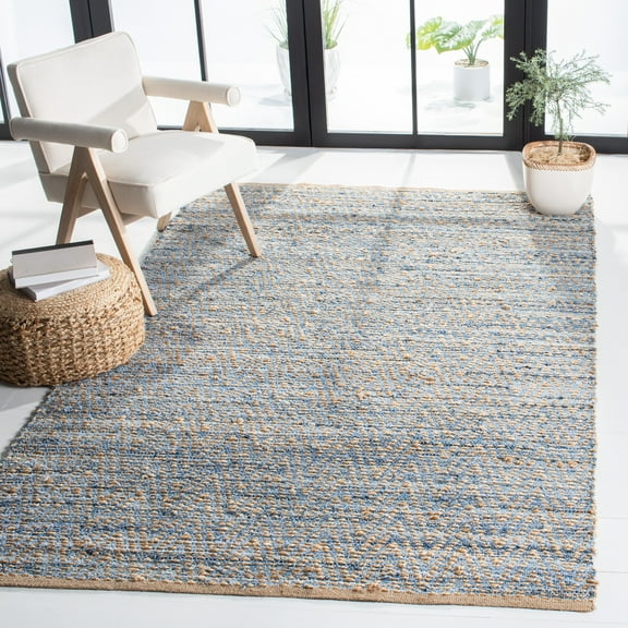 SAFAVIEH Cape Cod Leo Geometric Area Rug, Natural/Blue, 4' x 6'