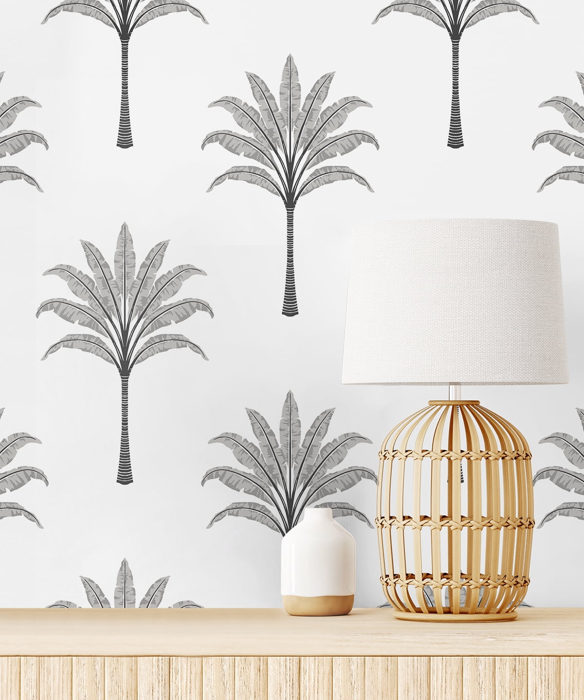 Harry & Grace Harbor Grey Montgomery Palm Peel and Stick Wallpaper
