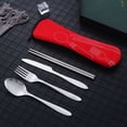 thumbnail image 2 of 4PCS Portable Stainless Steel Tableware Set Ware with Case Travel Camping School, 2 of 7