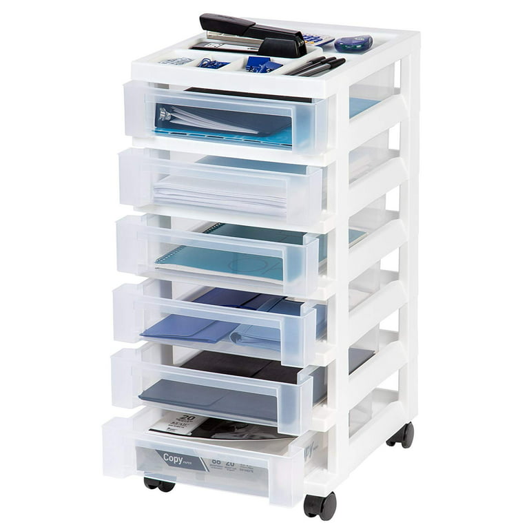 Iris 6 Drawer Storage Cart with Organizer Top white/pearl