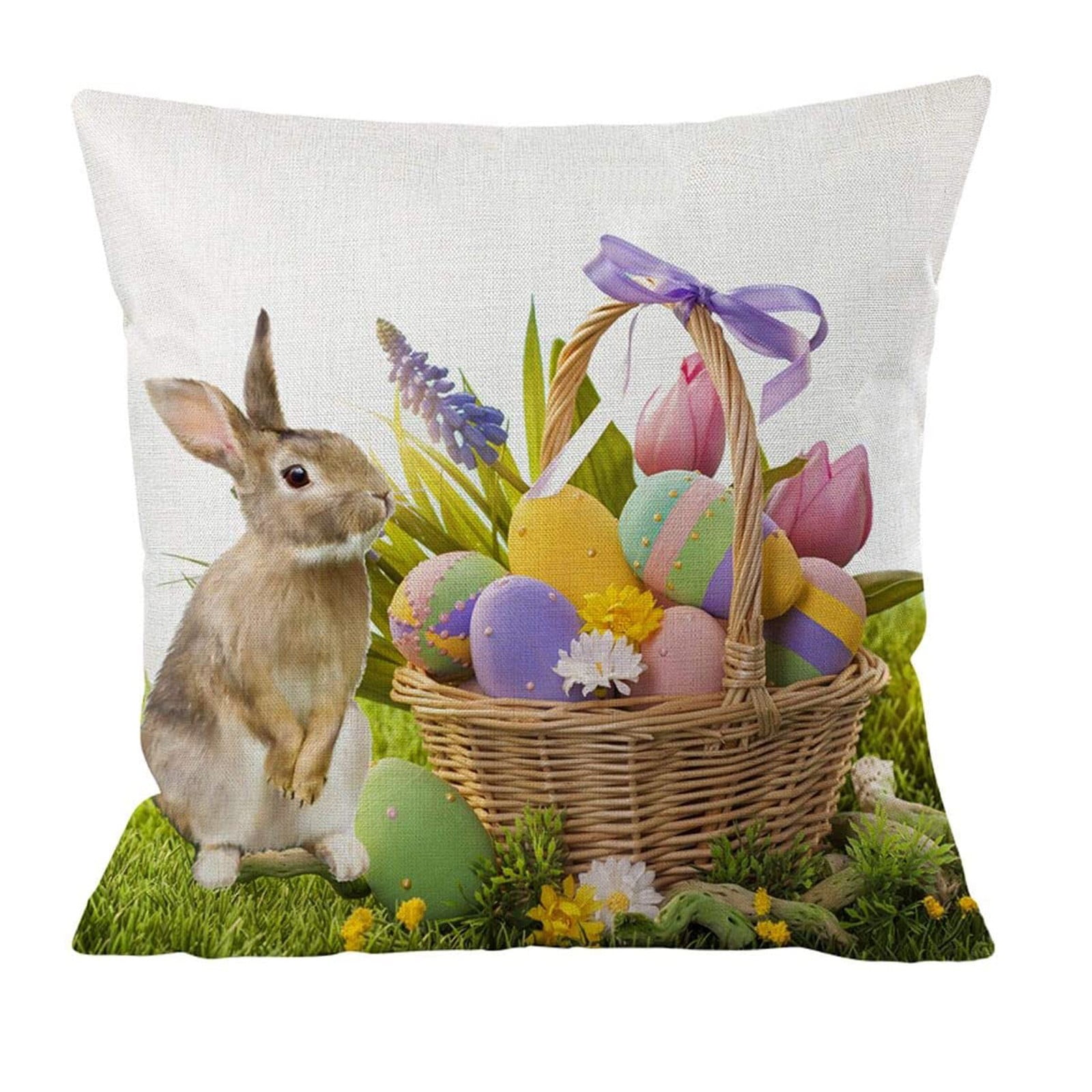 Spring Easter Bunny Flower Truck Egg Pillow Case Couch Cushion Cover Home Decor 