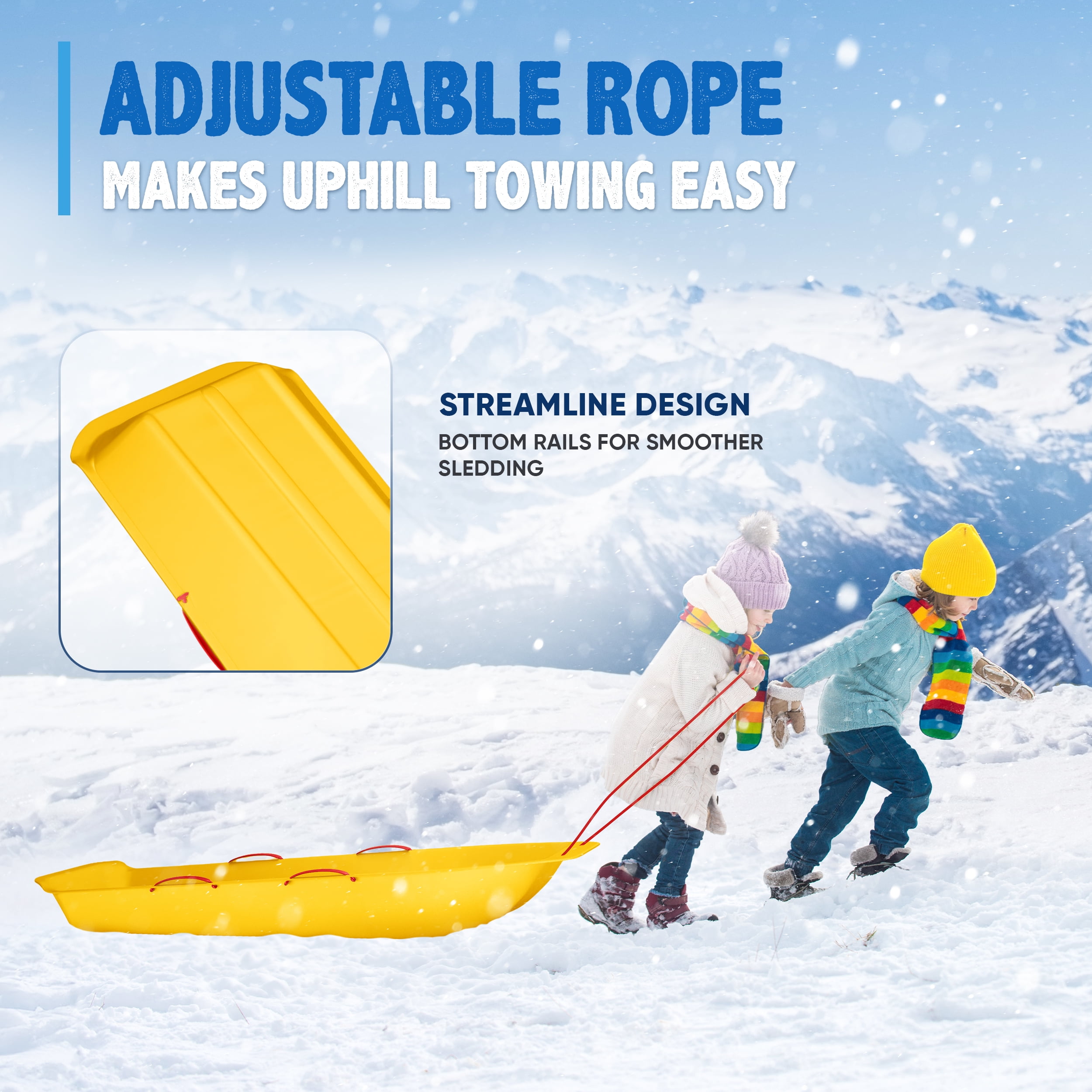Snow Works LIFETIME 47.5" High-Density Toboggan Snow Sled for Kids and Adults (Yellow, 1 Pack)