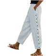 thumbnail image 2 of leijia Summer Plus Size Cotton Linen Pants for Women Elastic Waist Loose Fit Straight Leg Lounge Pants with Pockets Comfortable Long Pants, 2 of 4