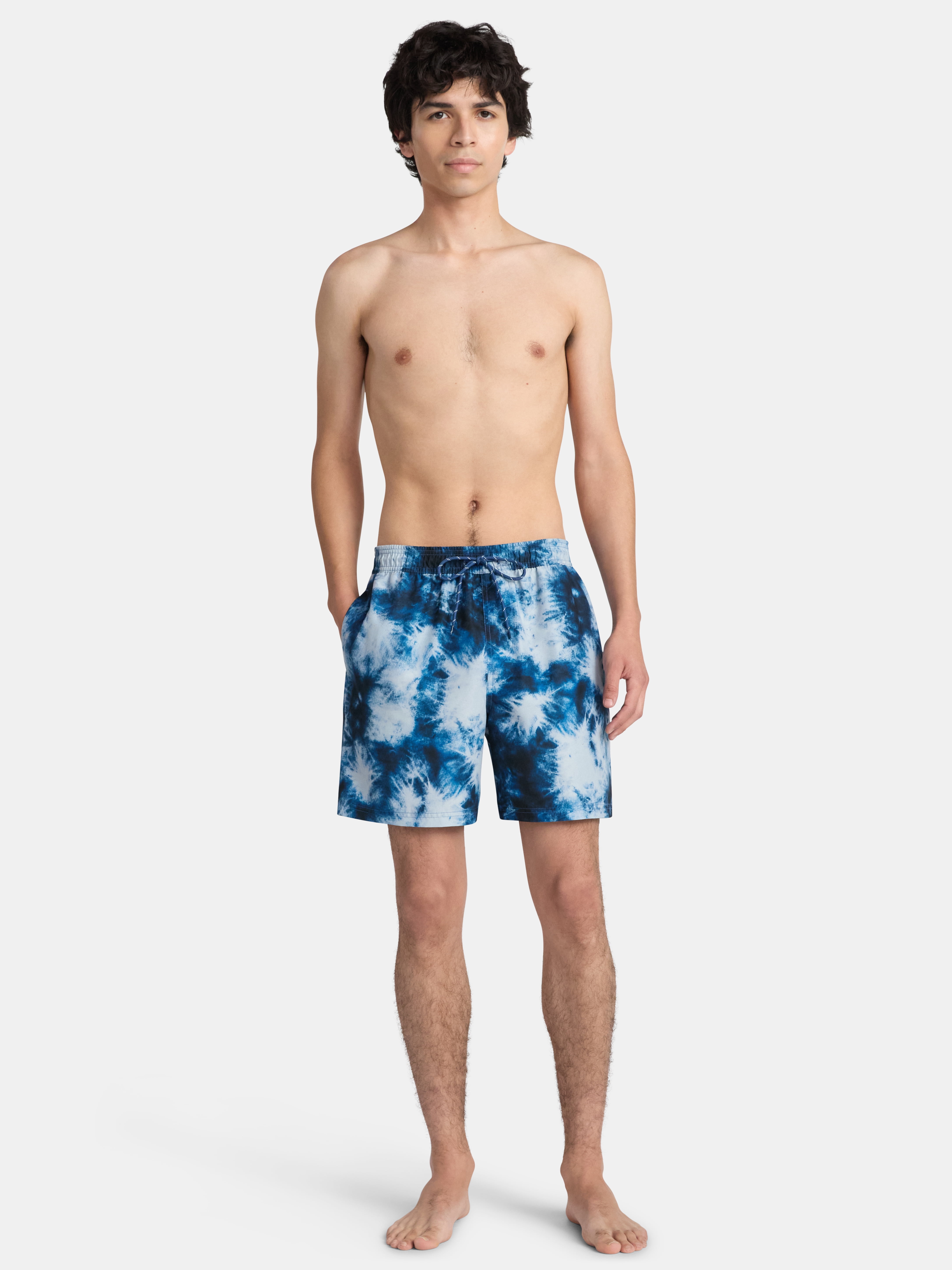 No Boundaries Elastic Waist Swim Shorts, 6" Inseam, Men's & Big Men's