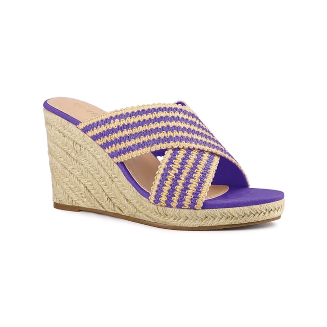 BLISSFUL STEP Sandales Compensées à Plateforme à Brides Croisées pour Femmes Violettes (Taille 9)