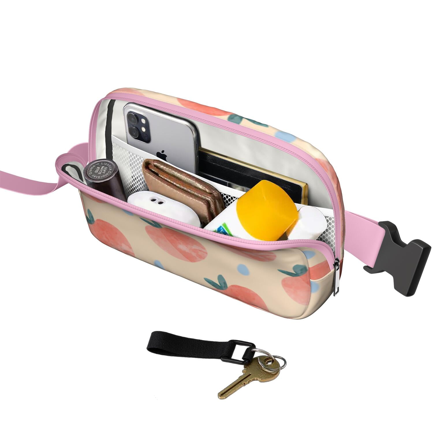 Juicy Peach Fanny Pack – Kawaii Cartoon Fruit Belt Bag with Vibrant Pink Design for Peach Lovers