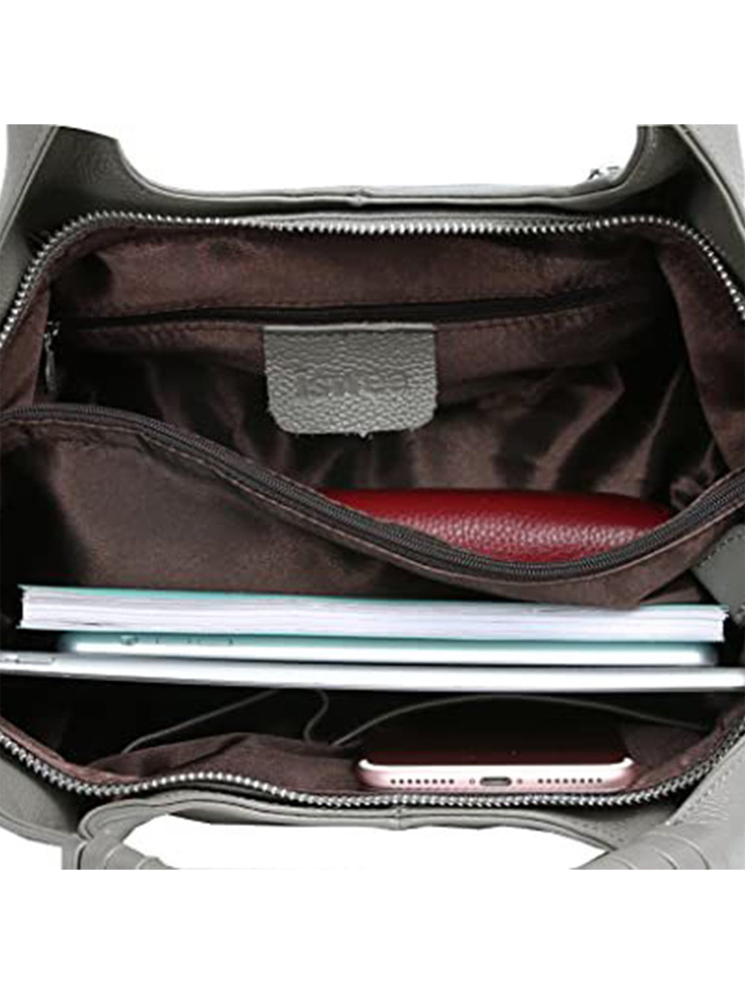 LUXUR Ladies Genuine Leather Top Handle Handbag Women Classic Satchel Crossbody Bags Purse Daily Portable Detachable Tote Grey